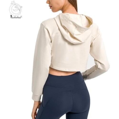 EVERYDAY Terry New Cotton Long Sleeve Workout Cropped Hoodies Women Comfy Workout Sport Sweatshirts Jogging Gym Pullover