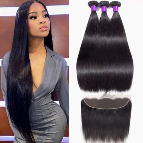 Bling hair Straight Hair Bundles with Frontal 13x4 Lace Frontal Closure With Bundles Brazilian Human Hair Bundles with Closure