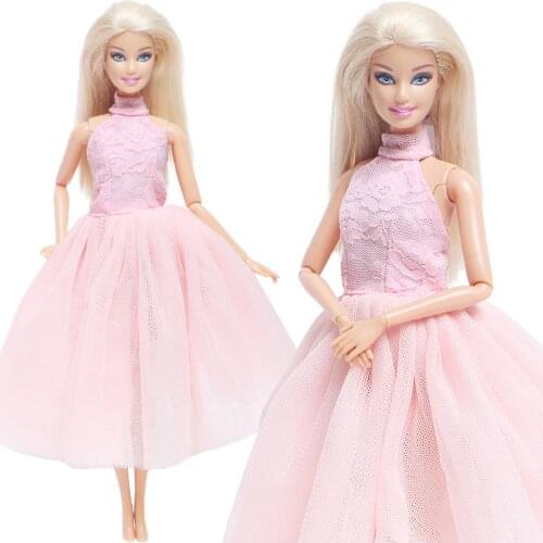 Pink Long Dress 1 Set Handmade Halter Dress for Barbie Doll Girl Playhouse Toy Elegant Skirt Gown Daily Casual Wear Accessories