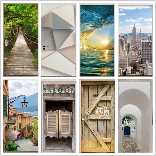 3D Landscape Wallpaper On The Door Self-adhesive Waterproof Doors Stickers For Living Room Bedroom Renovation Decor deur sticker