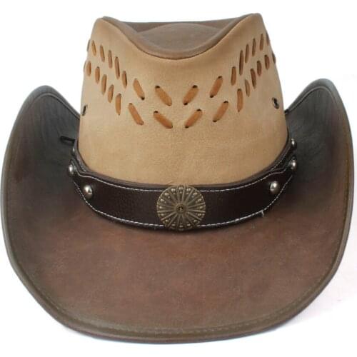 2019 100% Leather Men Women Western Cowboy Hat Wide Brim Hat Outdoor Sombrero Hombre Cowgirl Hat