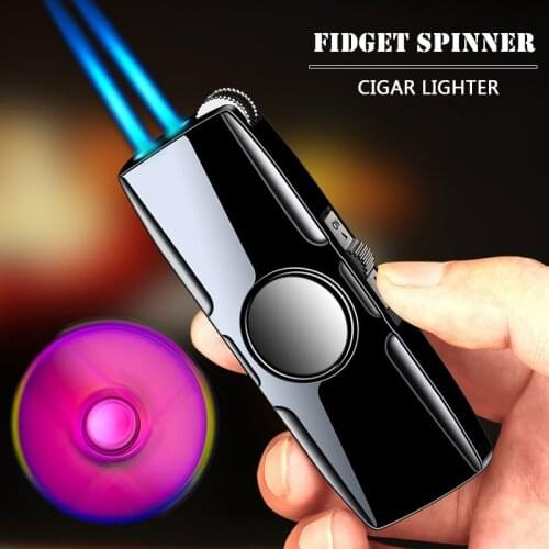 Fidget Spinner Lighter Cool Lighter Windproof Blue Flame Nozzles Turbo Torch Jet Lighter Gas Butane Cigar Cigarette Spray Gun