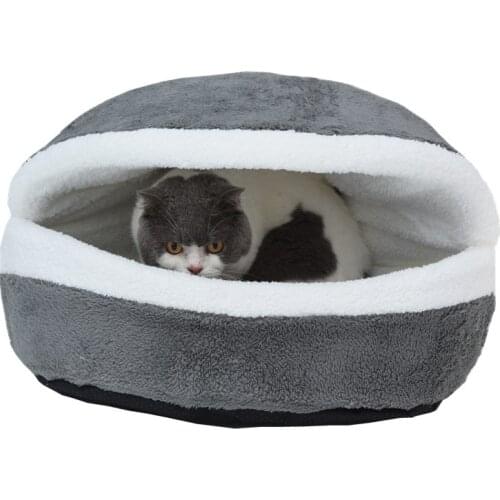 Warm Cat Bed Pet Dog House Hamburger bed Disassem Blability Windproof Pet Mat Puppy Nest Shell Hiding Burger Bun For Winter