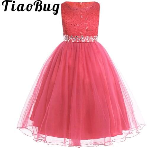 Tiaobug Kids Flower Girl Dresses Children Pageant Evening Gowns Sequined Lace Mesh Ball Gowns Wedding First Communion Dresses