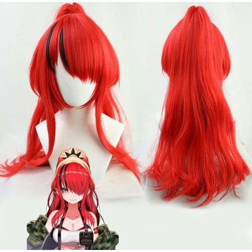 Anime Virtual VTuber NIJISANJI Lain Paterson Red Long Curly Cosplay Wig Ponytai Hair Heat Resistant Synthetic Hair Wig + Wig Cap