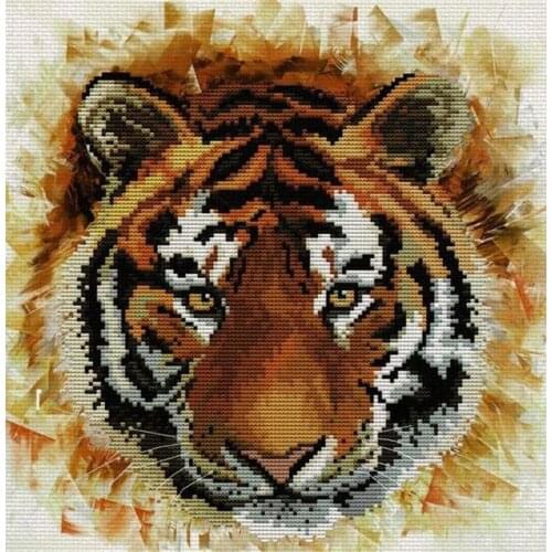 Gold Collection Needlepoint Tiger Charge Cross Stitch Embroidery Designs with 100% Cotton Flosses & Free Shipping for Wall Decor