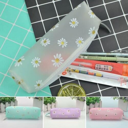 1PC Organizer Stationery Bag Transparent Pencil Case Daisy Large-Capacity Pen Holder Zipper Cartoon