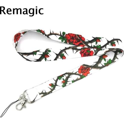 20pcs Rose blossoms trunk flowers vintage Neck keychain necklace Anime Cartoon Strap Lanyard ID badge holder Keychain Lanyards