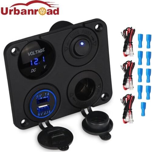 4 in 1 Switch Panel Double USB Socket Charger 3.1A LED Voltmeter 12V Power ON-OFF Toggle Switch Panel for Car Boat Marine Truck