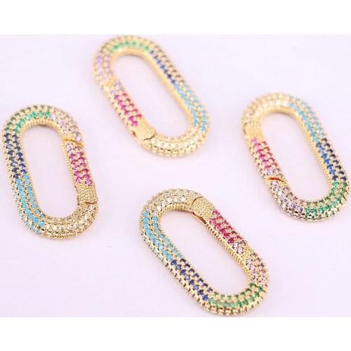 5PCS, Medium Oval Clasp Rainbow CZ Micro Pave, Carabiner Lock Clasp, Interlocking Clasp, Pave Oval Shaped Lock Clasps