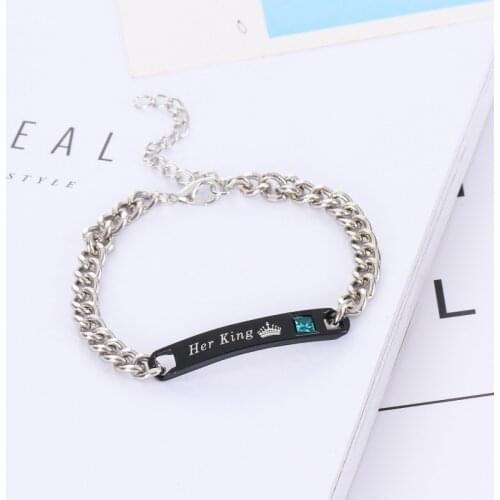 Couple Bracelets Titanium Steel Alloy King Queen Bracelet Alloy Pendant Lover Letter Bracelet Gift Men And Women Jewelry