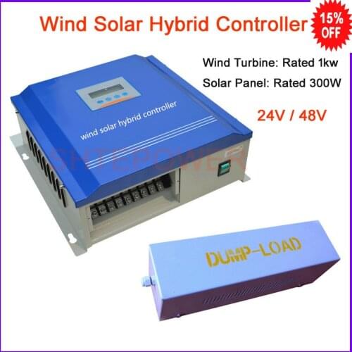 1000W Max wind/solar hybrid charge controller for 1000w windmill and 300W solar panel, 24v 48v battery charge controller