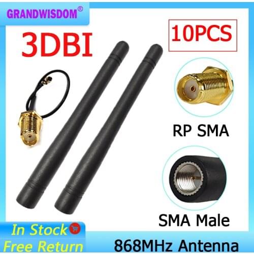 10pcs 868MHz 915MHz Antenna 3dbi SMA Male Connector GSM 915 MHz 868 MHz antena antenne +21cm RP-SMA/u.FL Pigtail Cable