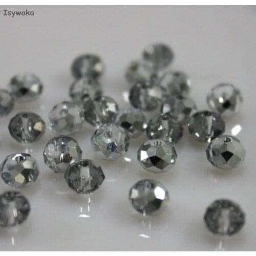 Isywaka Half Silver Color 4*6mm 50pcs Rondelle Austria faceted Crystal Glass Beads Loose Spacer Round Beads for Jewelry Making