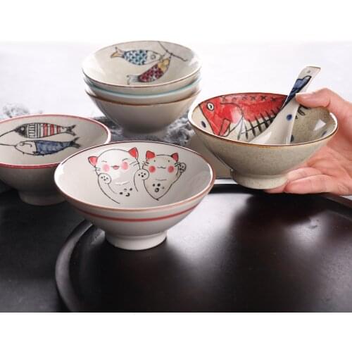 Japanese-Style Ceramic Tableware Glazed Hand-Painted 5-Inch High Base Household Rice Bowl Small Soup Bowl