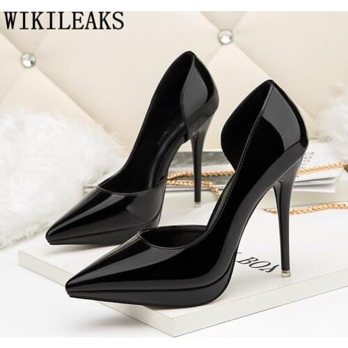 Patent Leather Ladies Shoes With Heels Stilettos Shoes For Women Tacones Altos Mujer Sexy Extreme High Heels Platform Ayakkabi