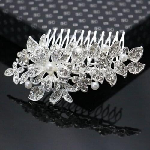 Trendy Hairwear Wedding Tiara Sparkling Silver Plated Crystal Pearl Bridal Hair Combs Hair Jewelry Hair Accessories 70*56cm