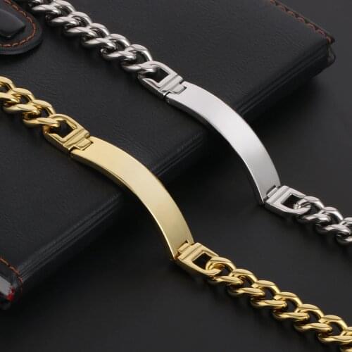 Mens Bracelets Strong Stainless Steel Curb Cuban Link Chain Masculine Gold Silver Color Bracelet Bangles Husband Jewelry Gifts