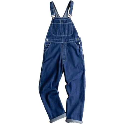 Sokotoo Mens big pocket loose blue denim bib overalls Casual straight jeans Suspenders jumpsuits
