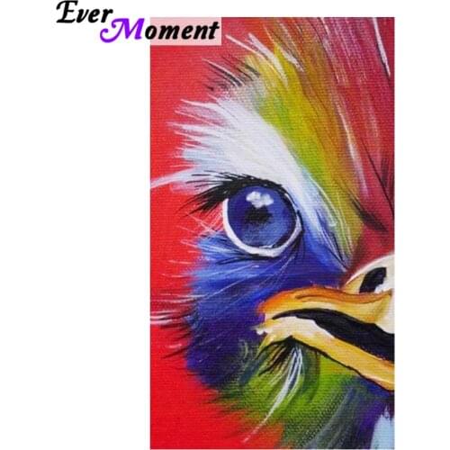 Ever Moment Diamond Painting Cross Stitch Colorful Ostrich Head Red Background DIY Handicraft Animal Series Full Painting ASF988