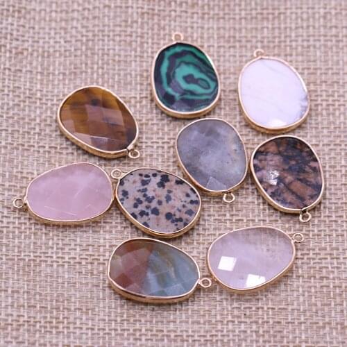 Natural Semi Precious Stone Pendant Egg Shape Section DIY For Making Necklaces Bracelets Earrings Etc