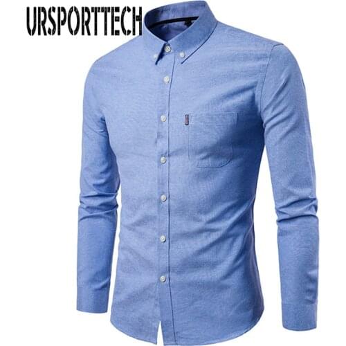 New Men Long Sleeve Solid Oxford Dress Shirt with Left Chest Pocket High-quality Male Casual Regular-fit Tops Button Down Shirts