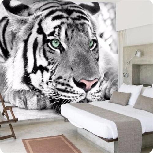 Beibehang wallpaper Tiger black and white animal murals entrance bedroom living room sofa TV background wall mural wall paper