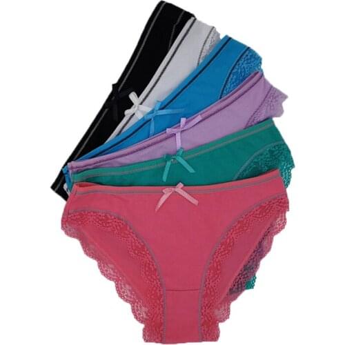 OURBLOG 5pcs /lot Womens Cotton Panties Ladies Paragraph Cotton Bikini Panties Sexy Lace Girls Cotton Triangle Panties M L XL