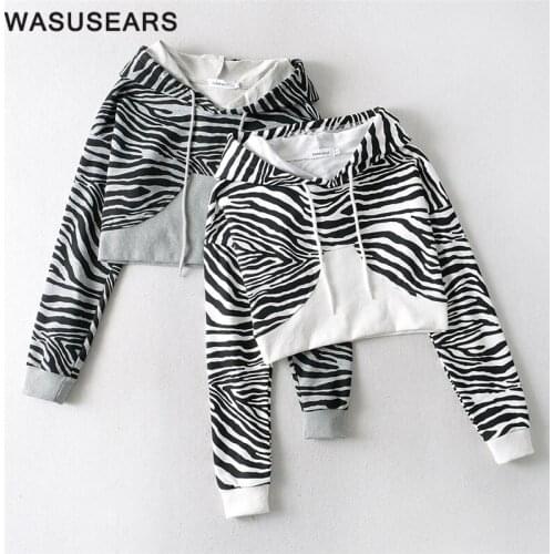 Autumn sweatshirt women 2020 cropped hoodie women loose gothic hooded sweatshirt long sleeve zebra print hoodie casual female