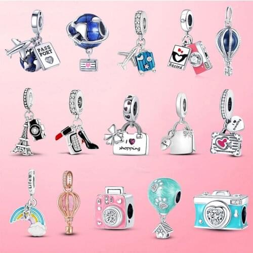 2021 925 Sterling Silver Eiffel Tower Camera Globe Travel Charm Earth Airplane Charm Fit Pandora Bracelet For Women Jewelry DIY