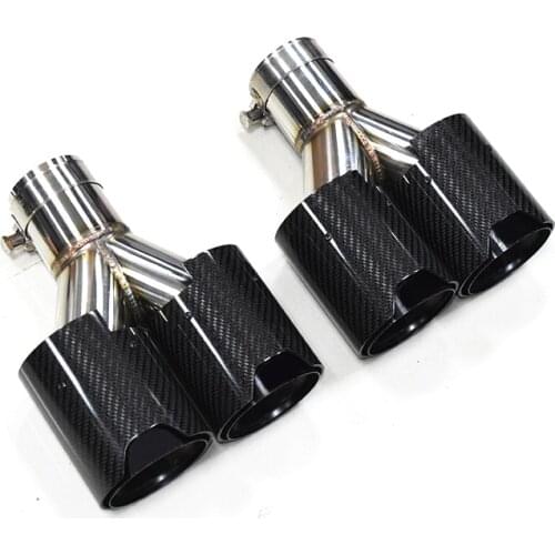 1 Pair Dual M Performance Glossy Black Carbon Fiber Exhaust Tip Y Shape Muffler Tip Tailpipe For BMW Car Universal Exhaust