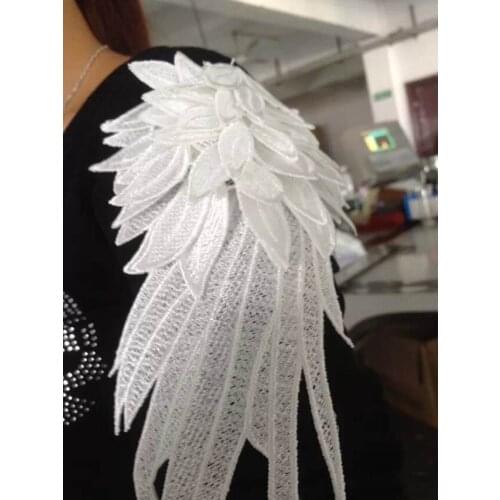 1pair Beautiful white Angel wings Fabric Flower Shoulder Venise Lace Sewing Applique DIY Craft