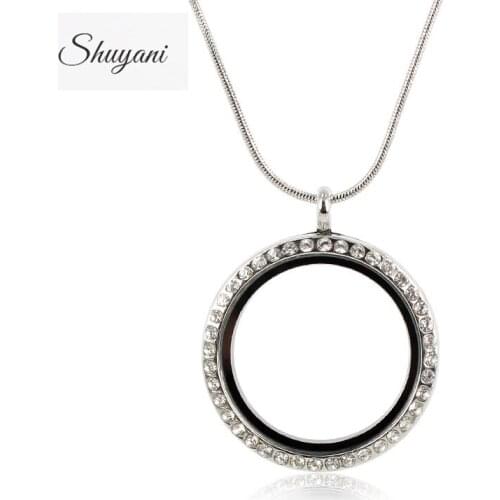 10pcs/lot Free Chains 30mm Round Mix Color Memory Magnetic Lockets Alloy Metal Rhinestone Glass Floating Locket