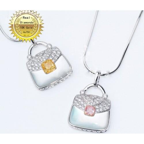 18K gold natural yellow diamond and pink diamonds necklace with certificate