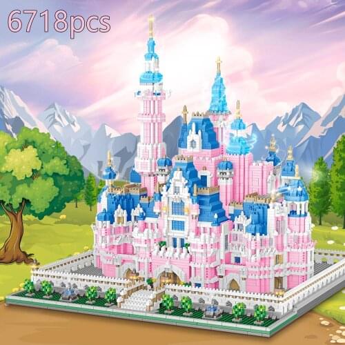 2020 Disney castle Cartoon Pink Tank Pink helicopter Model Bricks DIY Building Blocks Children Toys Educational Gifts