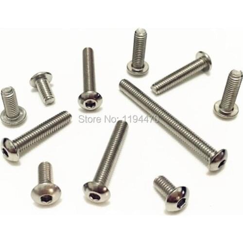 50-200pcs M4 ISO7380 Metric 304 Stainless Steel Button Head Hex Socket Cap Screw Round Head Allen Bolt