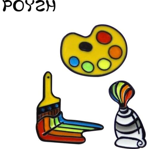 Art Color Palette Pigment Color Brush Brooch Enamel pins Classic Cartoon Painting Tools Brooch Kids Backpack badge Jewelry gift