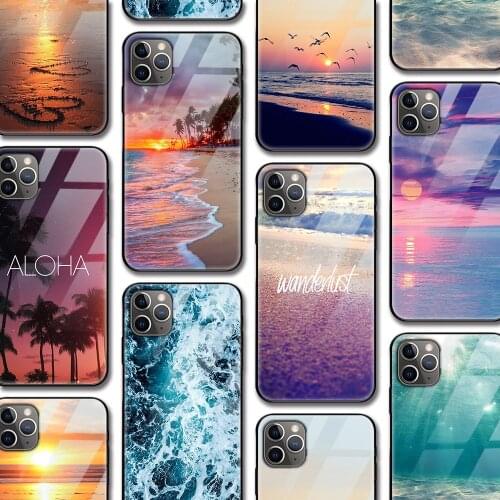 Sea Beach Dusk Funda Case for Iphone 12 Pro case for Iphone 12 11 XR Pro XS MAX X 7 8 6 6S Plus SE 2020 Tempered Glass Case Capa