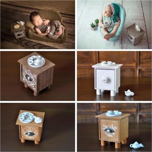 Wood Gift Easy Install Posture Studio Tool Photography Props Geometric Pattern Mini Newborn Baby Chair Decoration Tea Table Set