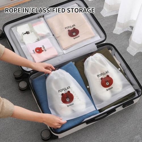 Travel Shoe Storage Bag Cartoon Drawstring Waterproof Cosmetic Storage Bag Portable Transparent Clothing Drawstring Pocket