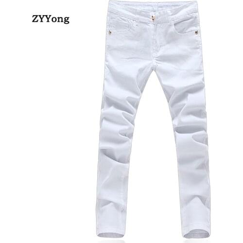 NEW 2020 Solid Casual White Boys Hip Hop Jeans Men Teenager Pencil Pants Skinny Students Streetwear Jeans Men