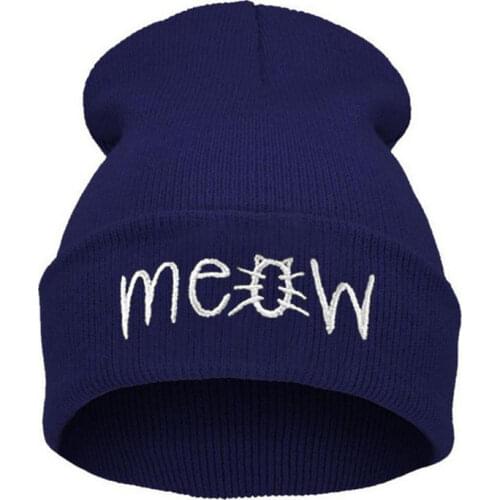 Europe and The United States Style Fall and Winter Men and Womens MEOW Embroidery Knitted Wool Warm Beanies Hat Hip-Hop RX054