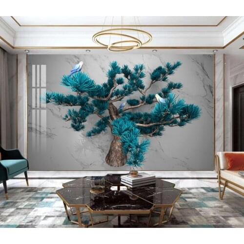 Custom photo wallpaper Modern Blue pine tree bird Murals Living Room Bedroom Waterproof Wall Home Decoration painting