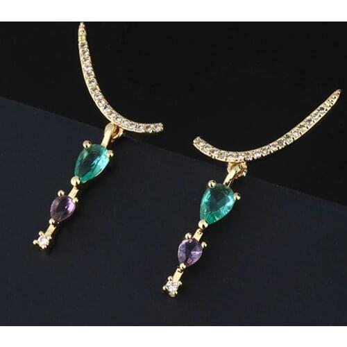 Indian fashion zircon diamonds drop earrings women multicolor gemstone irregular Dubai style gold black color party jewelry