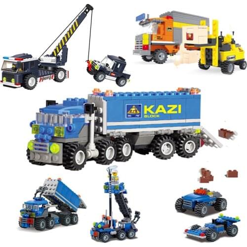KaZi Transport Truck Building Blocks Police Crane DIY Assemble Bricks Children Birthday Toys Boy