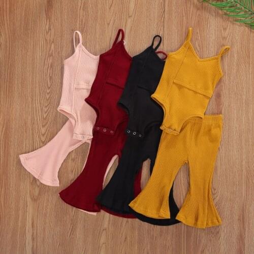 New 2Pcs Infant Baby Girls Summer Shorts Sets Knit Strap Tank Top+Pants Casual Clothes