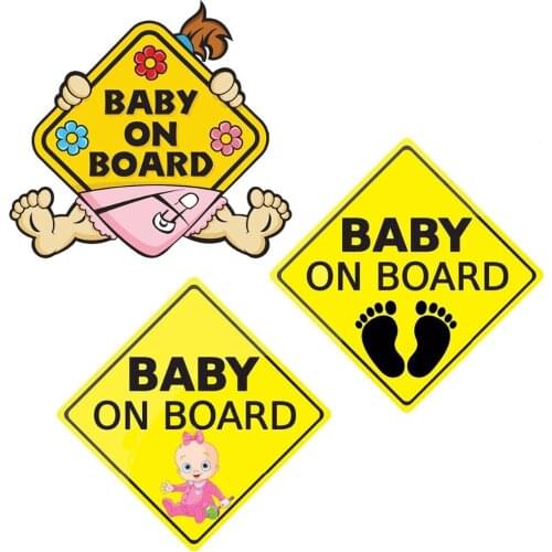 Creative BABY ON BOARD Reflective Child Car Stickers Warning Decals Cartoon Stickers Baby In Car Warming Car-Sticker,14cm*14cm