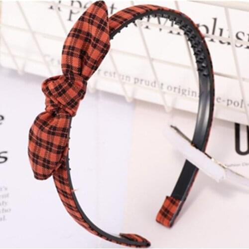 Tiny Headband Bow for Girls Plaid Hairband Simple Women Hair Bow Headband Cute Rabbit Ear Headband Toothed No Slip Hair Headband