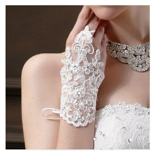 5pc/lot Lace rhinestone fashion flower short women bridesmaid girl dancing performance gloves