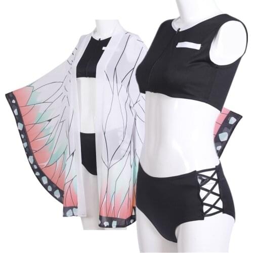 Japanese Anime Demon Slayer Shinobu Kocho Cosplay Costume Swimsuit Kimetsu no Yaiba Kimono Agatsuma Zenitsu Bikini Beach Summer